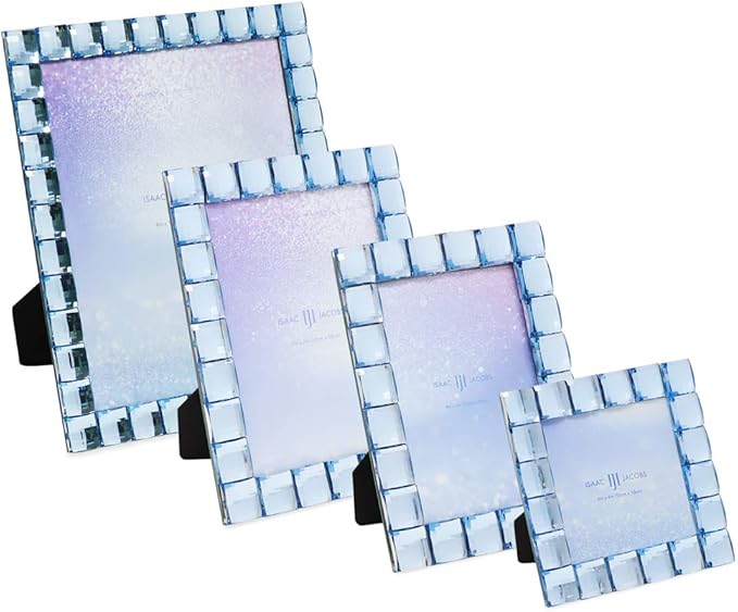 Isaac Jacobs Decorative Sparkling Light Blue Jewel Picture Frame, Photo Display & Home Décor (4x6, Light Blue)