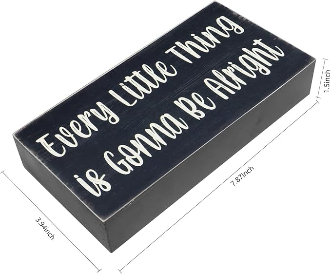 Esur Every Little Thing is Gonna Be Alright Birds Wooden Box Sign - Farmhouse Art Home Desk Shelf Tabletop Wall Black Decor