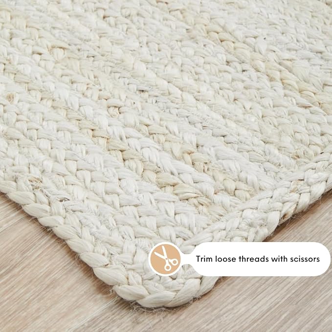 100% Jute Area Rug 5x8 Feet- Braided Design Hand Woven Off-White Natural Fibers Carpet - Home Decor for Living Room Hallways (5' x 8', Off-White)