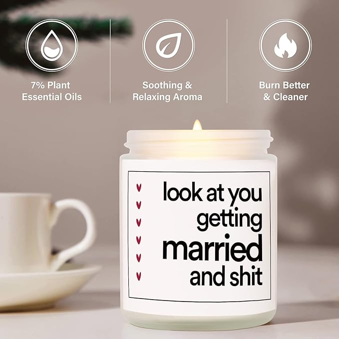 BaubleDazz Funny Wedding Gifts, Bachelorette & Bridal Shower Gift for Bride, 7oz Lavender Scented Soy Wax Candle, Bride to Be, Engagement Gifts for Couples