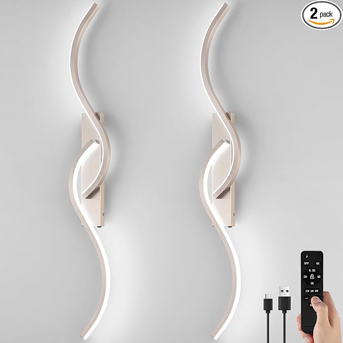 Modern Battery Operated Wall Sconces, Rechargeable Wall Sconces, 3000K-6500K LED Wireless Wall Light, Modern Wall Lamp not Hardwired for Living Room Bedroom Hallway -39.37 in (Nickel)