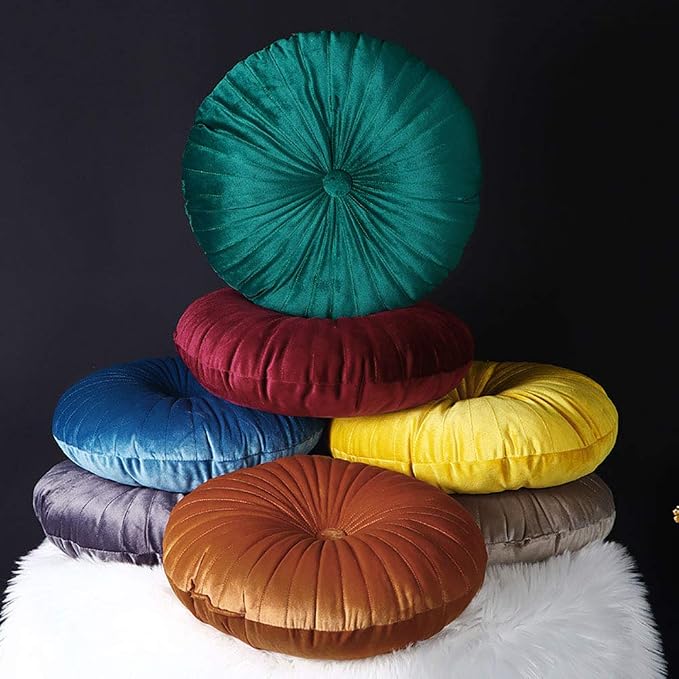 Teieas Velvet Round Throw Pillow Pleated Round Pillow Cushion Decoration for Couch Chair Bed Car Lake Blue