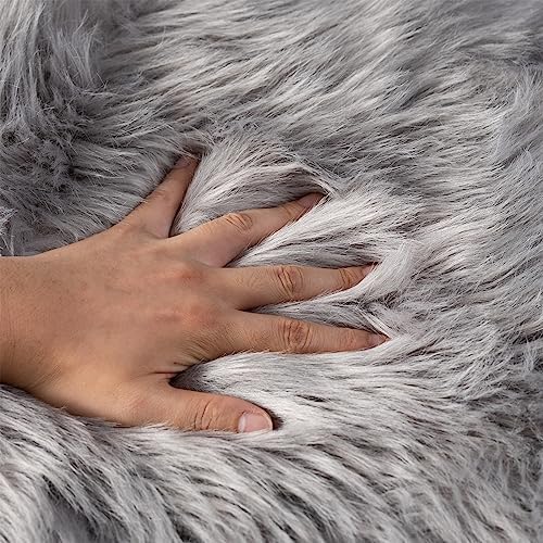 Faux Fur Rug Grey Sheepskin Area Rug,Ultra Soft 4x6 ft Rectangular Shaggy Plush Rug for Bedroom Sofa Floor Bedside Living Room Kids Room