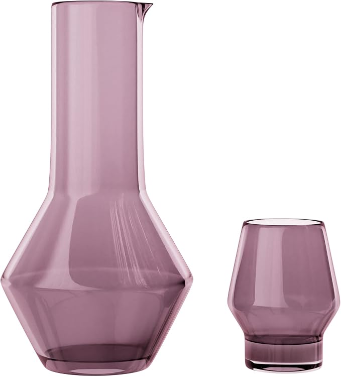 American Atelier Carafe and Glass Set | Water Jug with Matching Tumbler | Easy Pour Spout for No Mess | Use in Office and Kitchen | 43-Ounce Capacity Pitcher | 10-Ounce Tumbler (Plum)