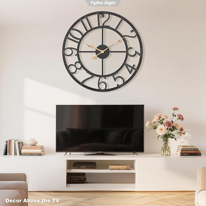 Pytha Sight Wall Clock Large for Living Room Decor,18 Inch Decorative Silent Non Ticking Battery Operated Analog Metal Wall Clocks for Kitchen,Bedroom,Office,Dinng Room