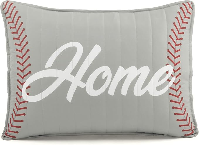 Lush Decor Baseball Game Reversible Quilt Queen Size 5 Piece Set Full/Queen Gray & Navy - Kids Bedding Set Full Quilt - Sports Decor - Baseball Bedding
