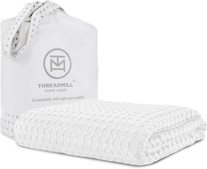Threadmill Cooling Waffle Baby Blanket | Made from Rayon Derived from Bamboo | Breathable Swaddle Blankets for Newborns | 41 x 37 Inches|Ultra-Soft Baby Wrap for Boys & Girls|Registry Essential| White