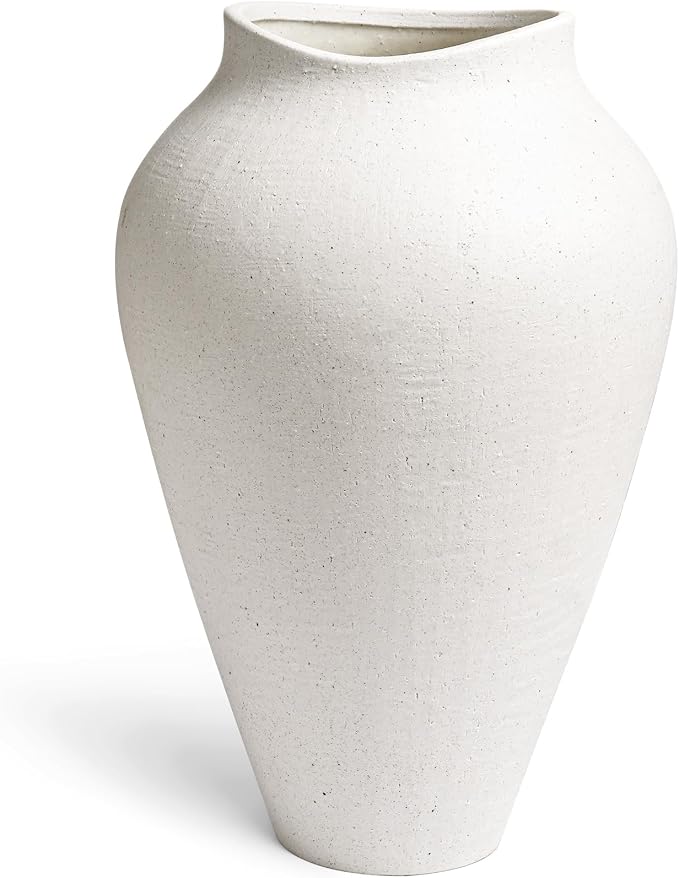 White Ceramic Vase - Large 13.6 Inch Tall Floor Vase for Centerpieces, Farmhouse Flower Vases, Rustic Minimalist Home Decor for Living Room, Enterway, Wedding (Sandstone White)
