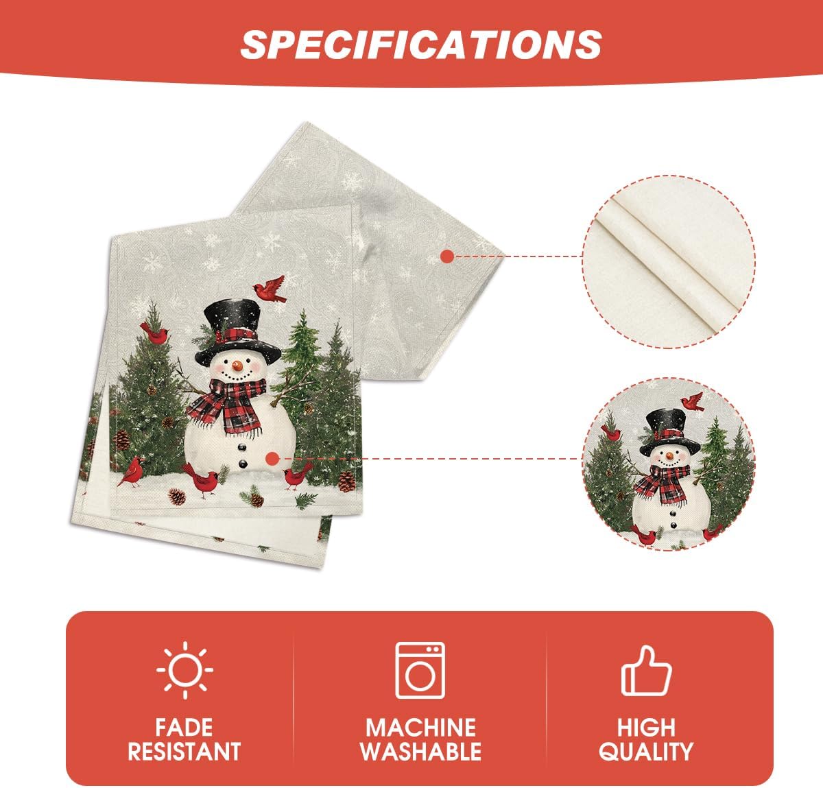 Artoid Mode Snowman Birds Trees Christmas Table Runner, Seasonal Silver Winter Holiday Kitchen Dining Table Decoration for Home Party Decor 13 x 108 Inch