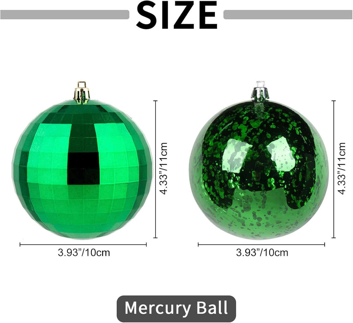XmasExp Large Christmas Ball Ornaments,4pcs Green Giant Shatterproof Plastic Hanging Mercury Xmas Ball Decorations Christmas Tree Ornaments (Green, 4")