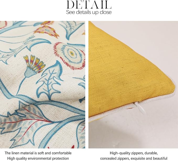 patdrea French Linen Throw Pillow Cover,12"x20",Set of 2-Magnolia A | Vintage Decorative Pillow Case with Zipper,Yellow Floral Pattern,Cushion Coverfor Couch Living Room Bedroom Sofa