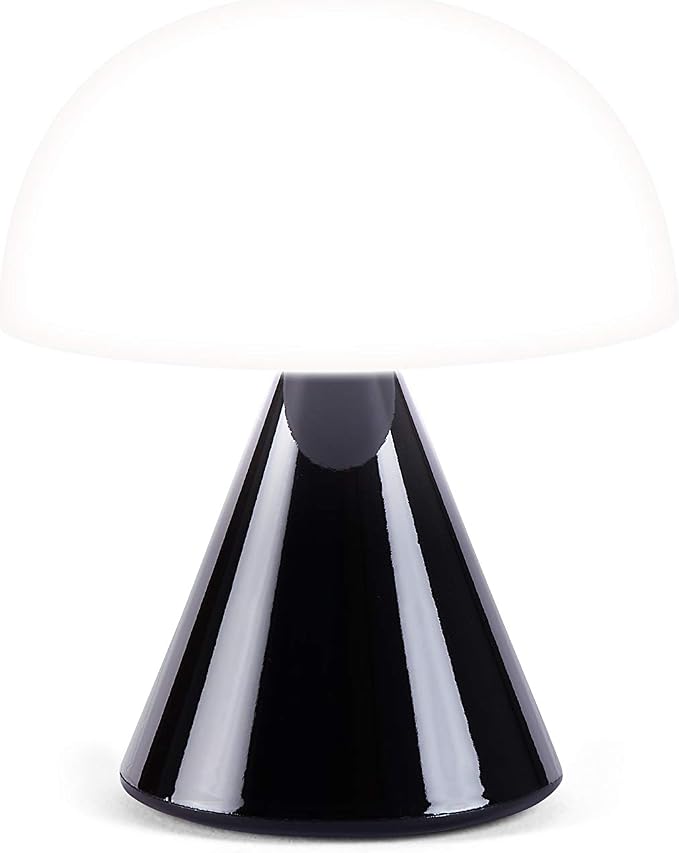Lexon Mina Small Mushroom Lamp - LED Portable Bedside Light for Bedrooms, Kids & Nursery - Rechargeable with 12h Autonomy & Memory Dimmer, Aluminum - Glossy Black