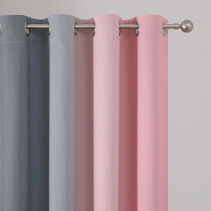 Pink and Grey Blackout Curtains 54 inches Long,Ombre Full Room Darkening Window Curtains for Living Room,Grommet Thermal Insulated Drapes,Light Blocking Curtains for Girls Bedroom,52x54 Inch, 2 Panels