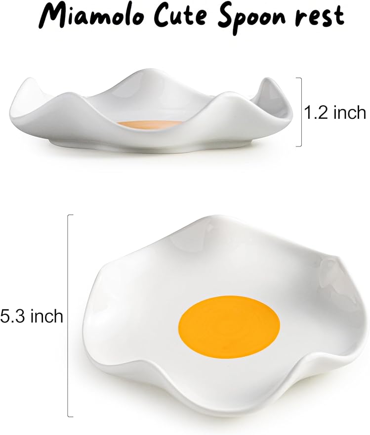 Miamolo Cute Spoon Rest for Stove Top, Ceramic Egg Spoon Holder for Kitchen Counter Spatula Holder, 5.3in Coffee Spoon Rest, Sunny-Side Up Funny Cooking Spoon Holder for Utensils, Kitchen DéCor