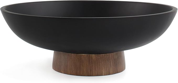 LIN CHUAN Modern Resin Pedestal Bowl, Large Fruit Bowl for Kitchen Counter, Catch All bowl for Entryway Table, Dark Brown