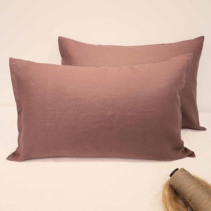 Linen Pillow Cases Standard Size Set of 2,100% French Linen Envelope Pillowcase Soft Breathable Pillow Cover Mothers Day Home Decor Gift for Women(Walnut Brown,20x40)