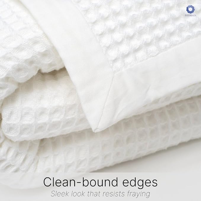 GOTS Certified Organic Cotton Waffle Weave Blanket, Queen Bed Size, 90"X90"Cozy Throw Blanket for Couch, Modern Home Decor, Throw Blankets, Comfy Waffle Blanket & Soft Bed Blankets -White