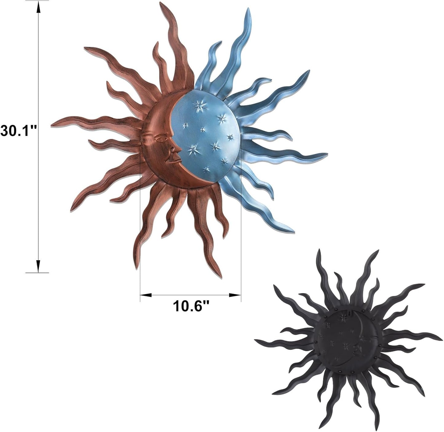 VZVXCC Metal Sun Outdoor Wall Art Decor-30 Inch Larger Size Sun Outdoor Wall Art Decor with Moon & Stars,Retro Decoration Hanging for Indoor Outdoor Garden Fence Living Room Bedroom