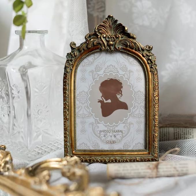 SIKOO Vintage 4x6 Picture Frame Antique OrnateTable Top and Wall Mounting Photo Frame with High Definition Glass Front for Home Decor, Photo Gallery, Art,Bronze Gold (4x6)