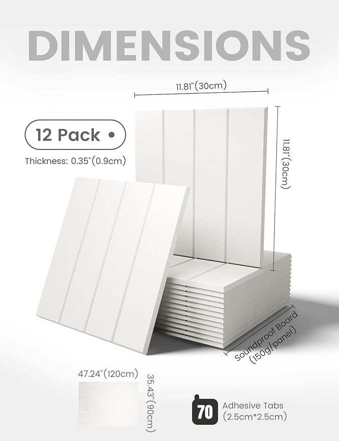 Fluxynara Felt Bulletin Board Tiles Large 48" x 36" Cork Board Alternative-12 Pack with 70 Adhesive Tabs, Thick Slat Wall Panels for Office Decor, Push Pin Board Wall Organizer Alternative-Milky White