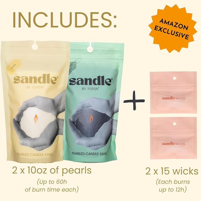 Sandle by Foton Pearled Candle – Duo-Pack (2 x 10oz) – Black Unscented & Vanilla, Non-Toxic, Luxury & Long-Lasting – Up to 120 Hours – with 15 Wicks Each