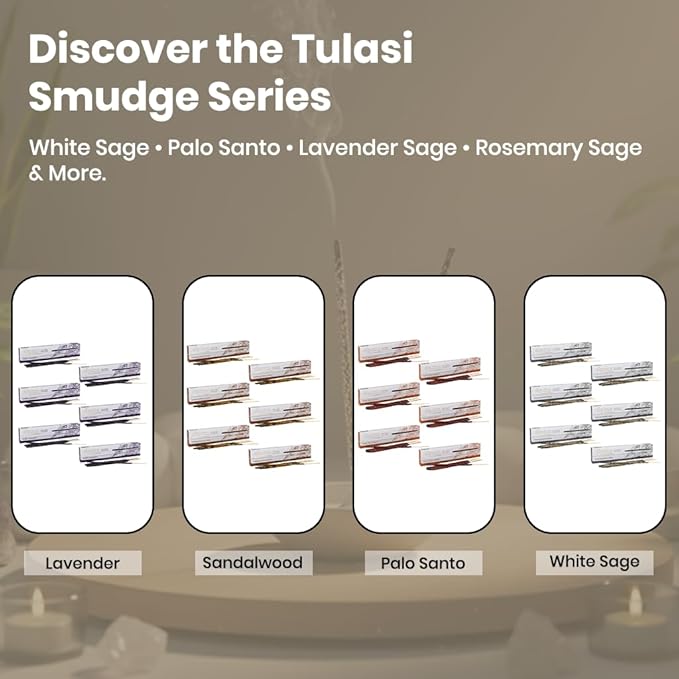 Tulasi Sandalwood Incense Sticks - 48 Natural Scent Sticks | with Real Herbs | Long-Lasting 55-Minute Burn | Natural Essential Oils | Perfect for Meditation, Yoga & Removing Negative Energy