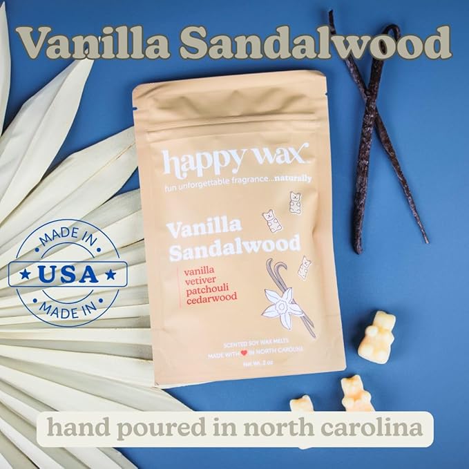 Happy Wax Vanilla Lovers Scented Natural Soy Wax Melts – 6 Oz Total - Includes: Vanilla Bean Latte, Vanilla Sugar and Vanilla Sandalwood