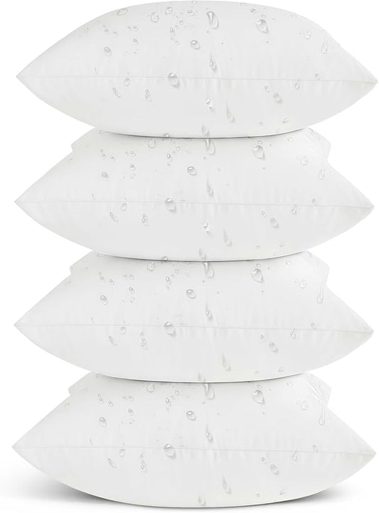 Oubonun 20x20 Outdoor Pillow Inserts (Pack of 4) - Square Waterproof Throw Pillow - Decorative Throw Pillows Insert for Couch Sofa Bed Patio Furniture - White Pillows
