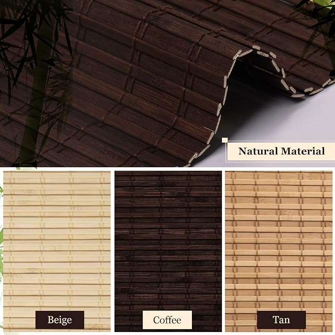 LUCKUP Cordless Bamboo Roman Blinds Shades for Indoor Windows-Blackout Room Darkening Roman Blinds with 6" Valance Cover Enhanced Privacy, 42" W x 64" H
