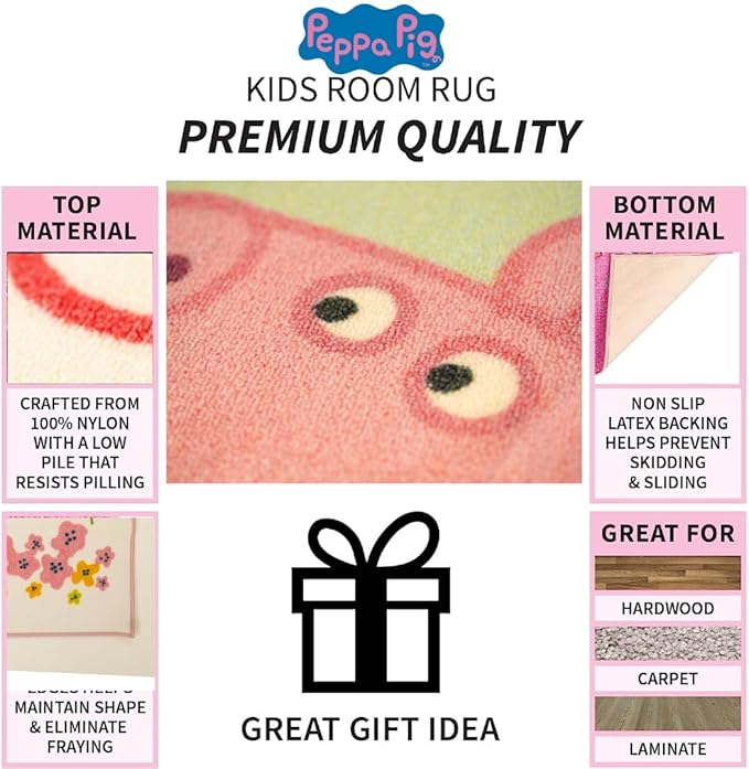 Peppa Pig & Suzie Kids Room Non Slip Area Rug, 69 in x 52 in, (Official Licensed Official Product) by Franco