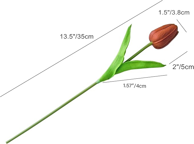 Mandy's Burnt Orange Artificial Tulips Flowers Centerpiece, 13.5" Lifelike PU Fake Floral Stems 20pcs for Kitchen Island & Dining Table, Spring Decor for Easter