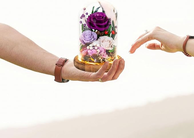 Forever Flower Gifts for MOM:Perfect Mothers Day Flowers for Mom Wife Grandma-Preserved Flower with Symbolic Ladybugs–Flowers for Delivery Prime on Anniversary Birthday (Purple)