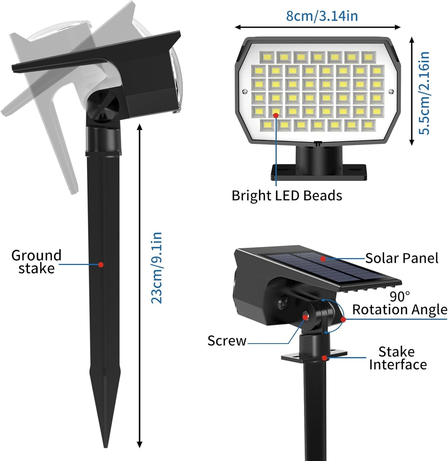 Solar Spot Lights Outdoor 10 Pack, [46 LED/3 Modes] Solar Landscape Spotlights Waterproof, 2-in-1 Auto On/Off Solar Powered Lights for Outside Yard Garden Wall Pathway(Cool White)