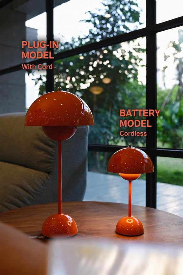 19inch Modern Flower Bud Lamp Corded Touch Lamp Nordic Minimalist Mushroom Lamp Nightstand Bedside Lamp for Bedroom Living Room(Brown Red) Big