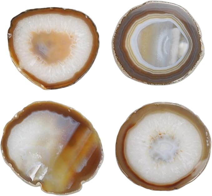 Natural Agate Coaster for Drinks Sliced Geode Coasters with Rubber Bumpers 4-5" Home Decoration for Coffee Wine or Bar Glasses Set of 4