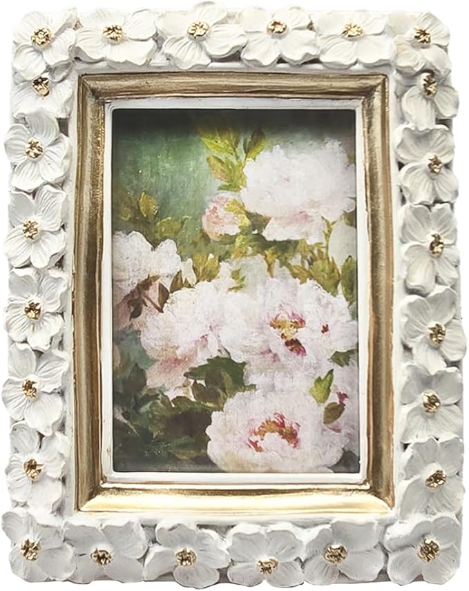 SYLVIA'S SHOP 2.5x3.5 Small Vintage Picture Frame, Mini Antique White Ornate Photo Frame, for Tabletop and Wall Display, Decorative Floral Design Retro Home Decor, Photo Gallery Art