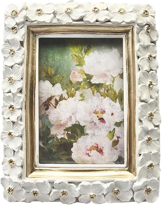 SYLVIA'S SHOP 2.5x3.5 Small Vintage Picture Frame, Mini Antique White Ornate Photo Frame, for Tabletop and Wall Display, Decorative Floral Design Retro Home Decor, Photo Gallery Art