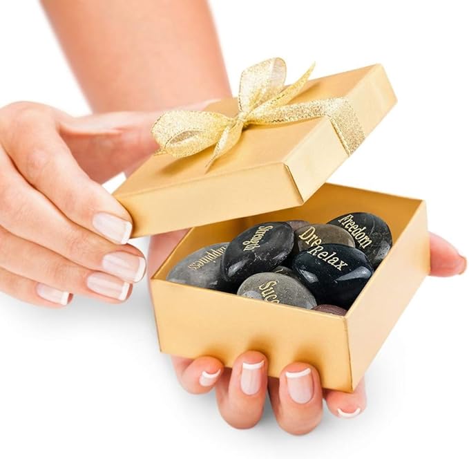 BigOtters 25PCS Inspirational Rocks - Encouragement Stones with Engraved Words for Meditation, Home Office Decor & Birthday, Gratitude Women Gifts