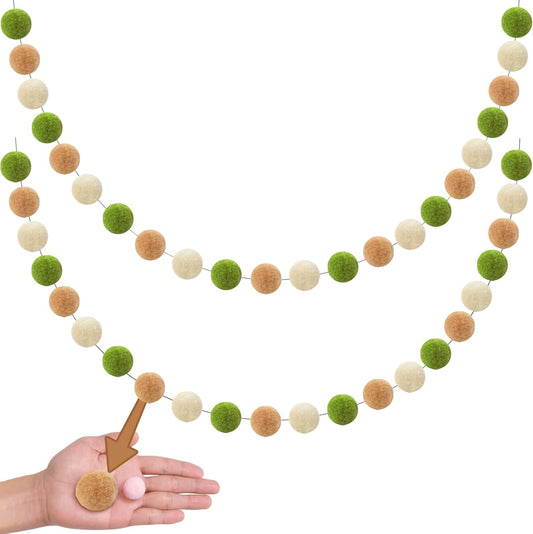 XmasExp Pom Pom Garland Decorations - Large Boho Felt Ball Garland for Mantle, Indoor Home Decor, Tree Ornaments, Kids Room and Party Hanging Decor,13 Ft. (Green, 1.57")