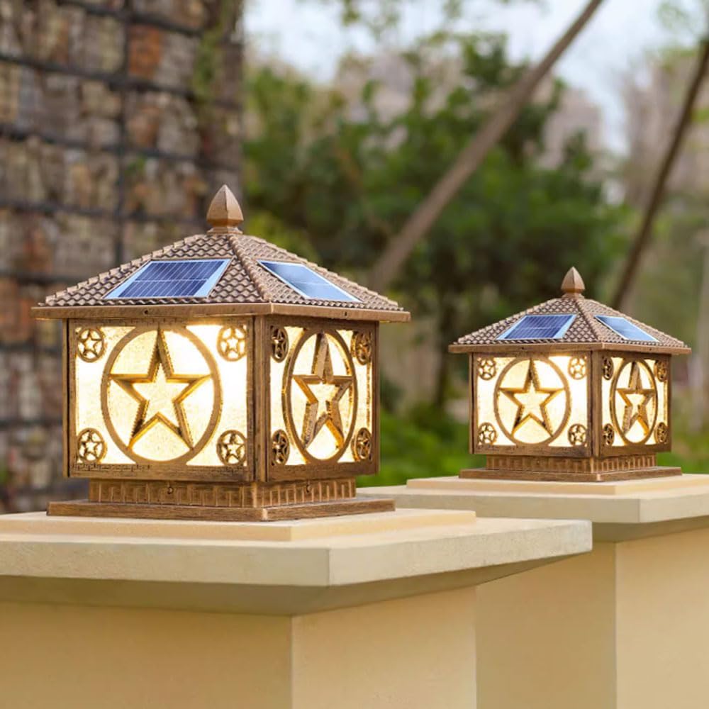 Solar Post Cap Light Modern Outdoor Fence Deck Column Cap Lamp Fence Deck Pillar Lantern Outside Housing Patio Landscape Lighting Flat Surface Posts Garden Decor IP65 Waterproof Entrance Pathway Lamps