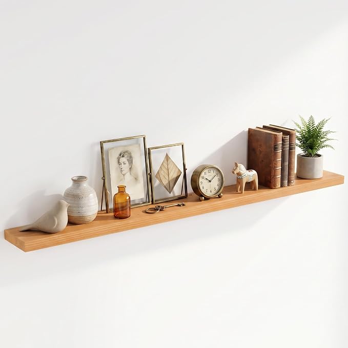 72 inch Floating Shelves for Wall, High End Solid Real Wood Floating Shelf with Heavy Duty Invisible Bracket 72in Long Wooden Wall Shelves for Living Room, Bedroom, Kitchen, Bathroom, Set of 1,Natural