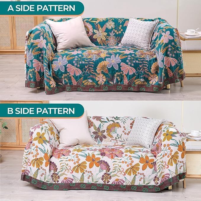 Cotton Throw Bed Blanket 90''x98'', Soft Lightweight Breathable Muslin Blanket for Couch, Bed, Travel, Picnics, All Season Gauze Blanket, Home Decor