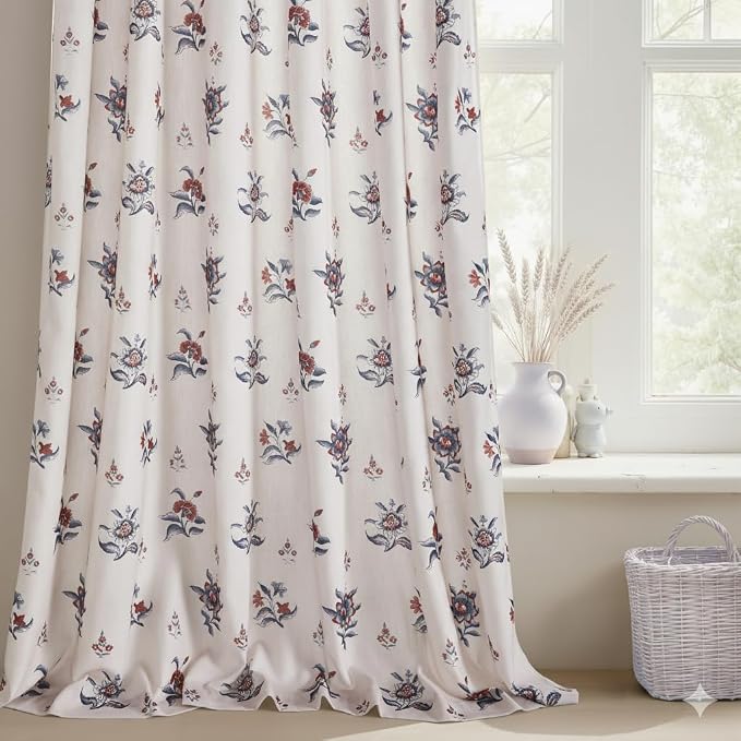 StangH Floral Curtains for Nursery Girl's Room,Classic Vintage French Country Print Pattern Thick Linen Privacy Drapes for Dining Room,W52xL84, Burgundy Red,2 Panels