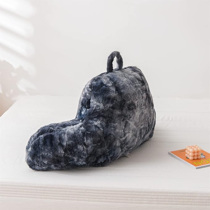 A Nice Night Faux Fur Soft Reading Pillow Bed Wedge Adult Backrest with Arms Back Support for Sitting Up in Bed/Couch for Bedrest,Tie Dyed Gray,Large