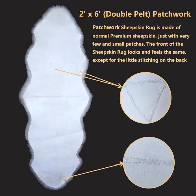 Fluffy Patchwork Sheepskin Rug with Little Patches, Fuzzy Shaggy Fur Genuine Wool Area Carpet for Bedroom Living Room Floor, Pray Pup Mat, Chair Sofa Seat Cover, Cream Brown, 2' x 3'