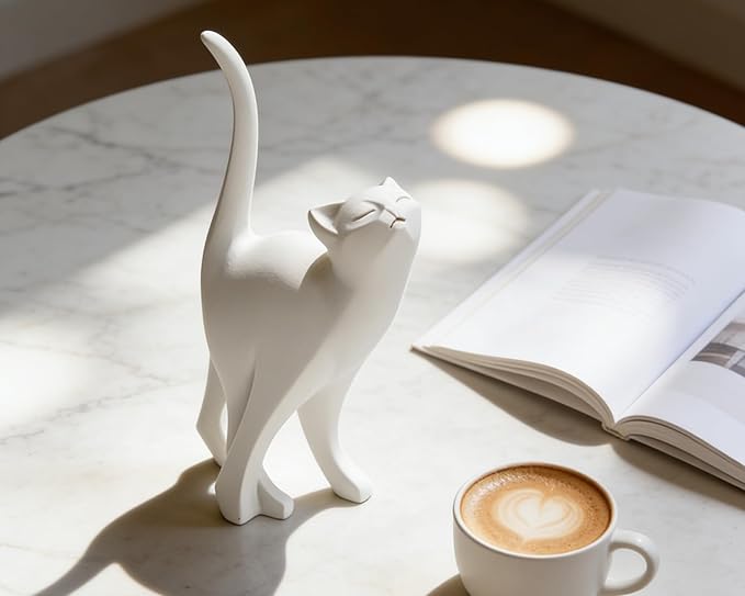 White Cat Statue Modern Abstract, Home Office Shelf Decor, 7-Inch Vibrant Assorted Colors, Easy to Match Any Decor Style