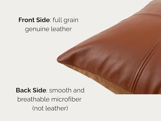 Full Grain Leather Throw Pillow Cover (18" x 18") (Brownish Orange) | Cowhide Sofa Cushion Case Thick Genuine Leather Throw Pillow for Living Room Bedroom and Home Office, Pack of 1, Cover Only