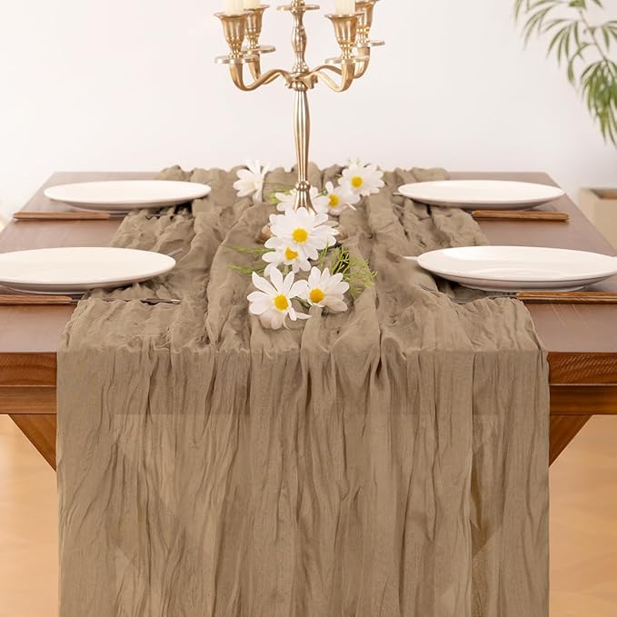 Socomi 10pcs Nude Brown Cheesecloth Table Runner Boho Rustic Gauze 120 inch 10FT Cheese Cloth Runner for Wedding Party Baby Shower Birthday Home Decor Holiday Decorations