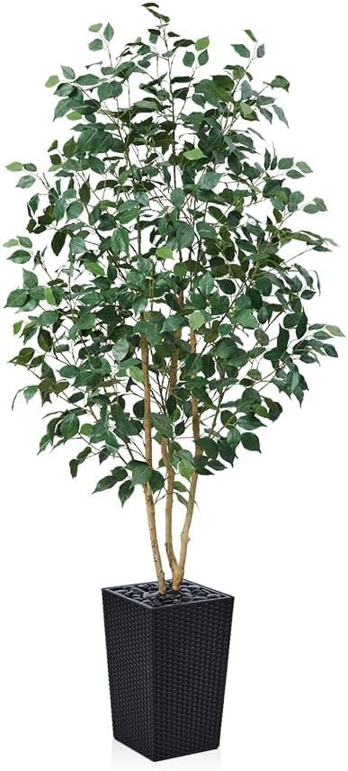 VeriNatural 6ft Artificial Ficus Tree,Tall Faux Tree with Silk Leaves & Real Wood Trunk,UV Resistant Potted Fake Plant with Pebbles & Planter-Indoor Outdoor Floor Plant for Home Living Room,VN129