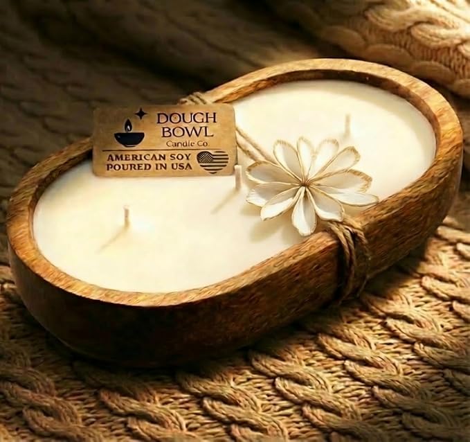 Dough Bowl Candle Co. Scented Vanilla Candle - 10x6 Large 3 Wick Natural Soy Wax Candles for Home, Luxury Women Birthday Gift Ideas, Vanilla Scent Odor Eliminating Aromatherapy for Mother's Day